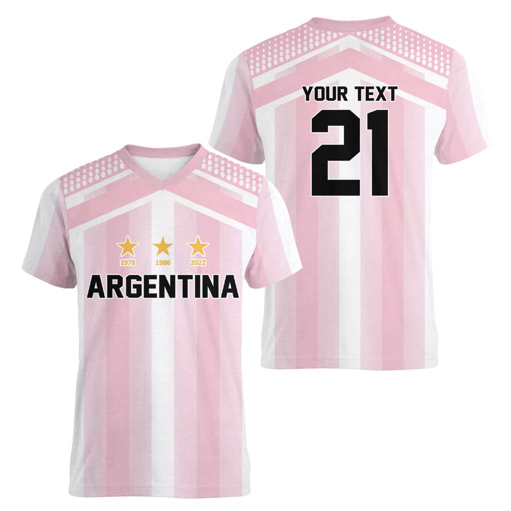 Vamos Argentina WC26 Custom Women V-Neck T-Shirt Vamos Argentina History Champions Pink - Wonder Print Shop
