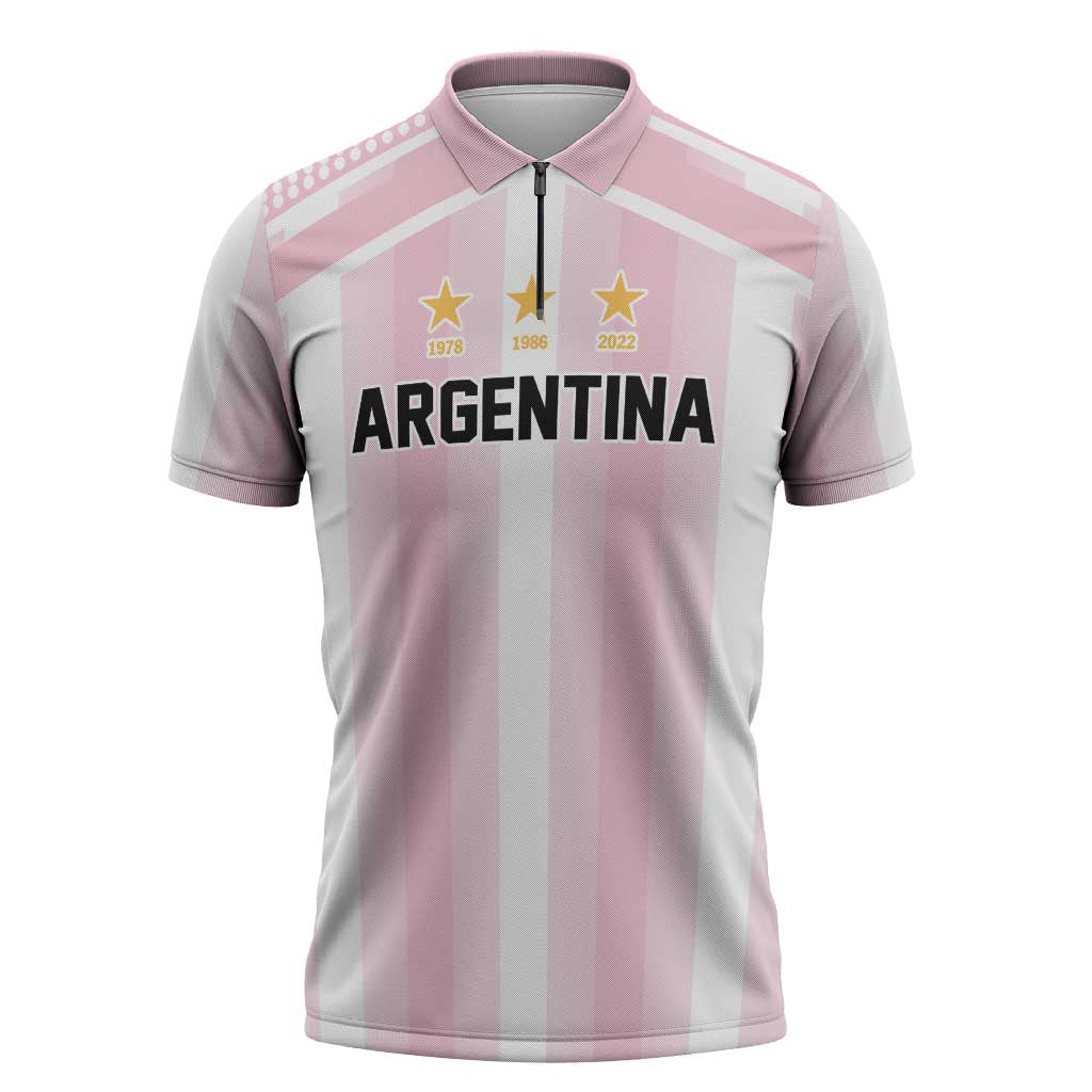 Vamos Argentina WC26 Custom Zipper Polo Shirt Vamos Argentina History Champions Pink - Wonder Print Shop