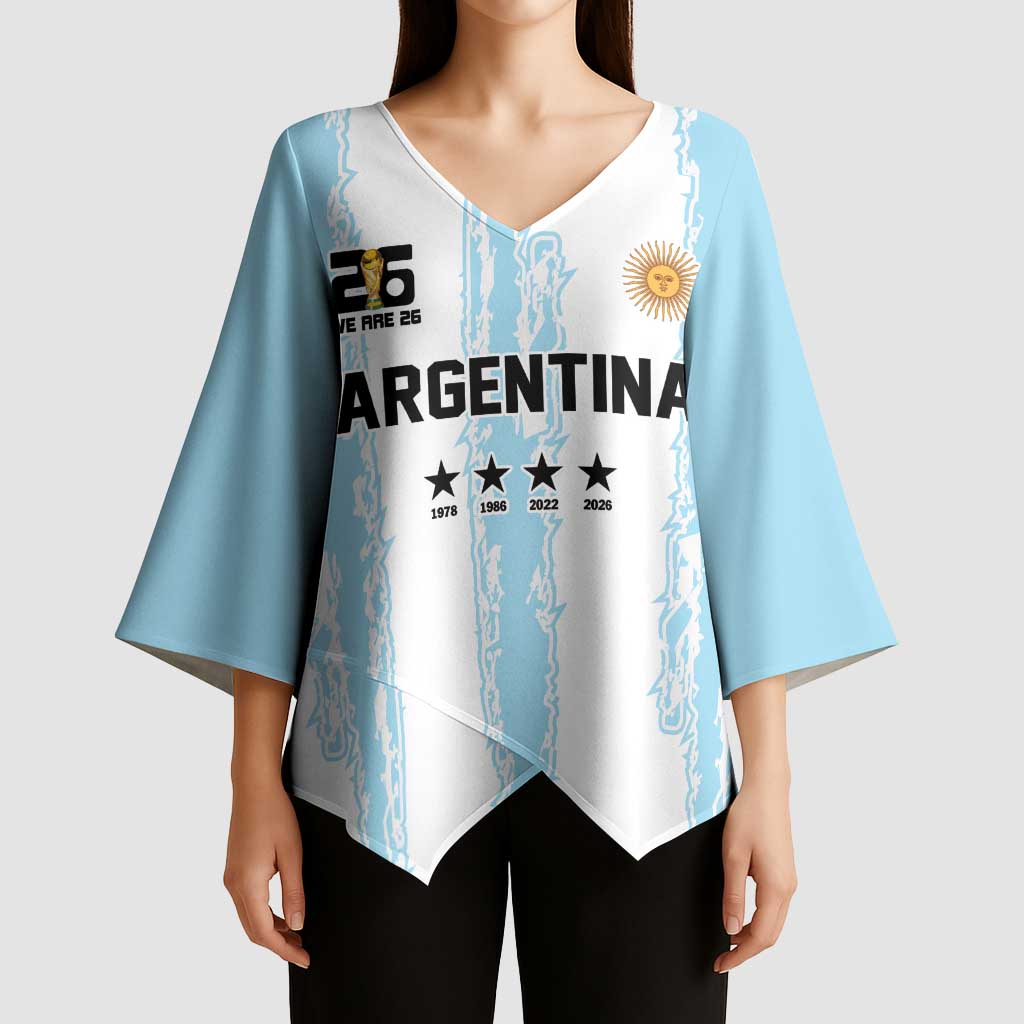 World Football 2026 Argentina Custom Kimono Sleeve Blouse Past Champions Future Legends Blue - Wonder Print Shop