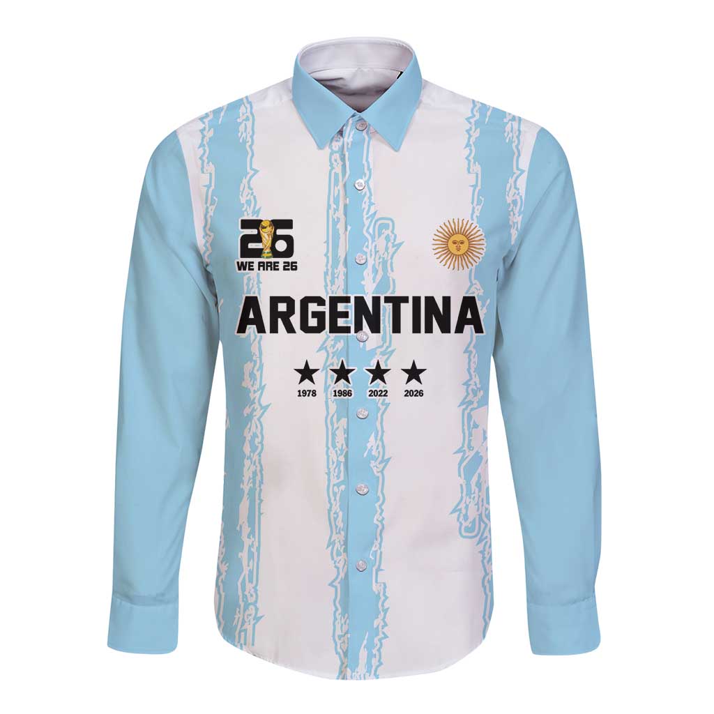 World Football 2026 Argentina Custom Long Sleeve Button Shirt Past Champions Future Legends Blue - Wonder Print Shop