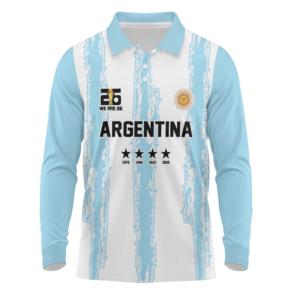 World Football 2026 Argentina Custom Long Sleeve Polo Shirt Past Champions Future Legends Blue - Wonder Print Shop
