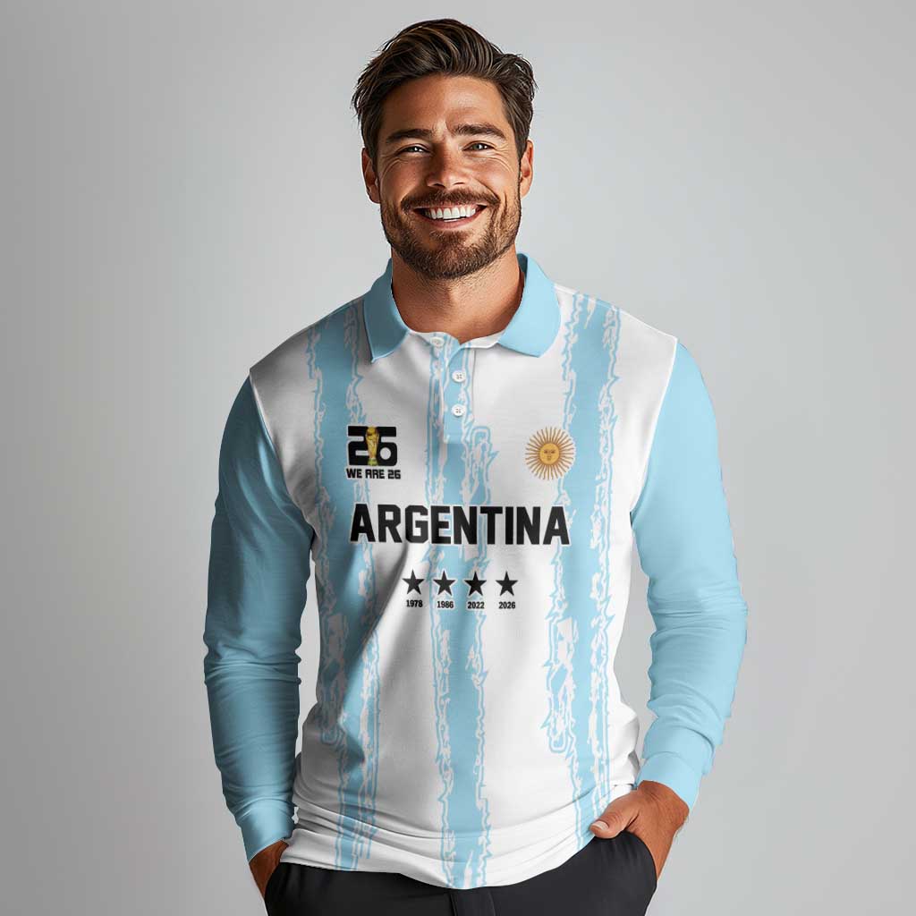 World Football 2026 Argentina Custom Long Sleeve Polo Shirt Past Champions Future Legends Blue - Wonder Print Shop