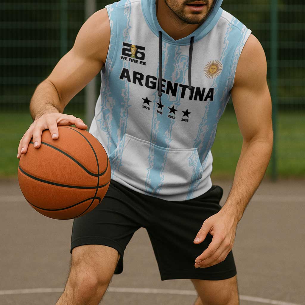World Football 2026 Argentina Custom Sleeveless Hoodie Past Champions Future Legends Blue - Wonder Print Shop