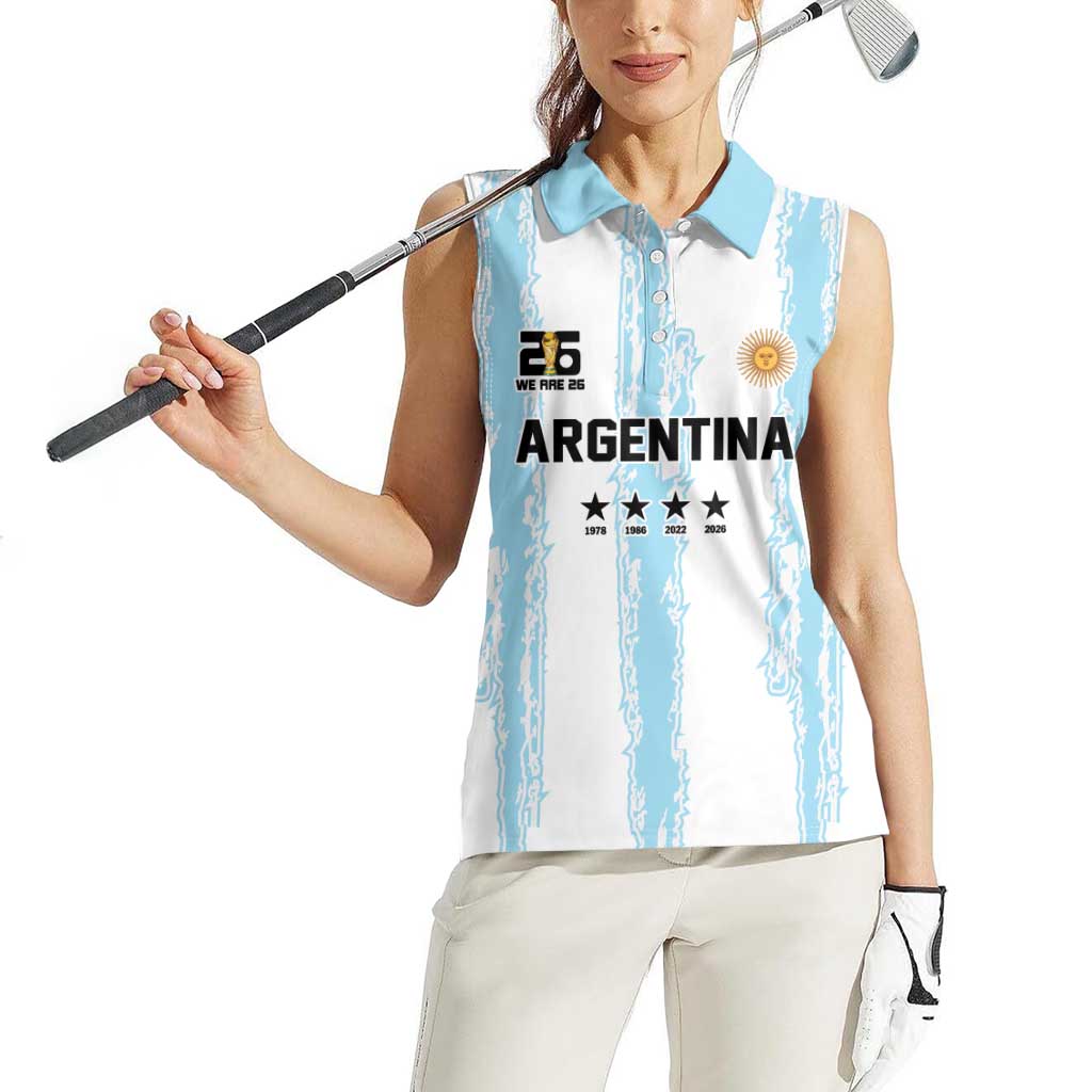World Football 2026 Argentina Custom Women Sleeveless Polo Shirt Past Champions Future Legends Blue - Wonder Print Shop