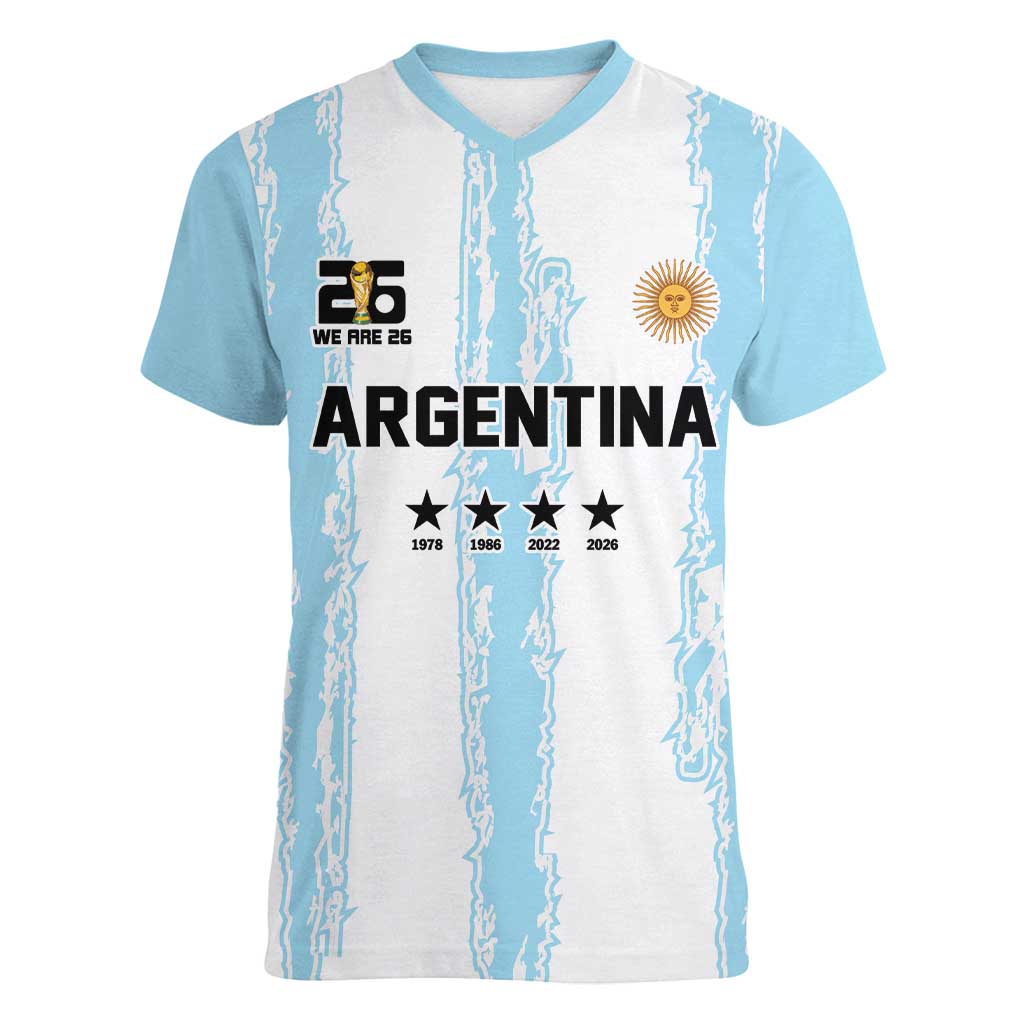 World Football 2026 Argentina Custom Women V-Neck T-Shirt Past Champions Future Legends Blue - Wonder Print Shop