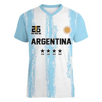 World Football 2026 Argentina Custom Women V-Neck T-Shirt Past Champions Future Legends Blue - Wonder Print Shop