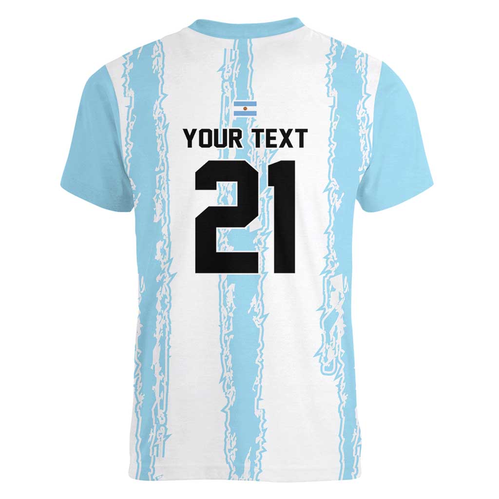World Football 2026 Argentina Custom Women V-Neck T-Shirt Past Champions Future Legends Blue - Wonder Print Shop