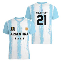 World Football 2026 Argentina Custom Women V-Neck T-Shirt Past Champions Future Legends Blue - Wonder Print Shop