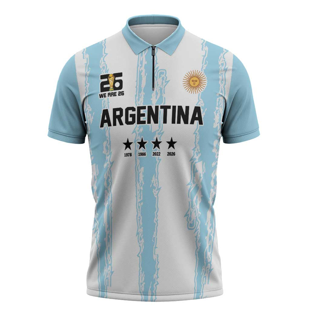 World Football 2026 Argentina Custom Zipper Polo Shirt Past Champions Future Legends Blue - Wonder Print Shop