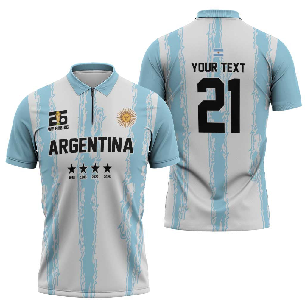 World Football 2026 Argentina Custom Zipper Polo Shirt Past Champions Future Legends Blue - Wonder Print Shop