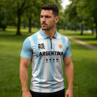 World Football 2026 Argentina Custom Zipper Polo Shirt Past Champions Future Legends Blue - Wonder Print Shop