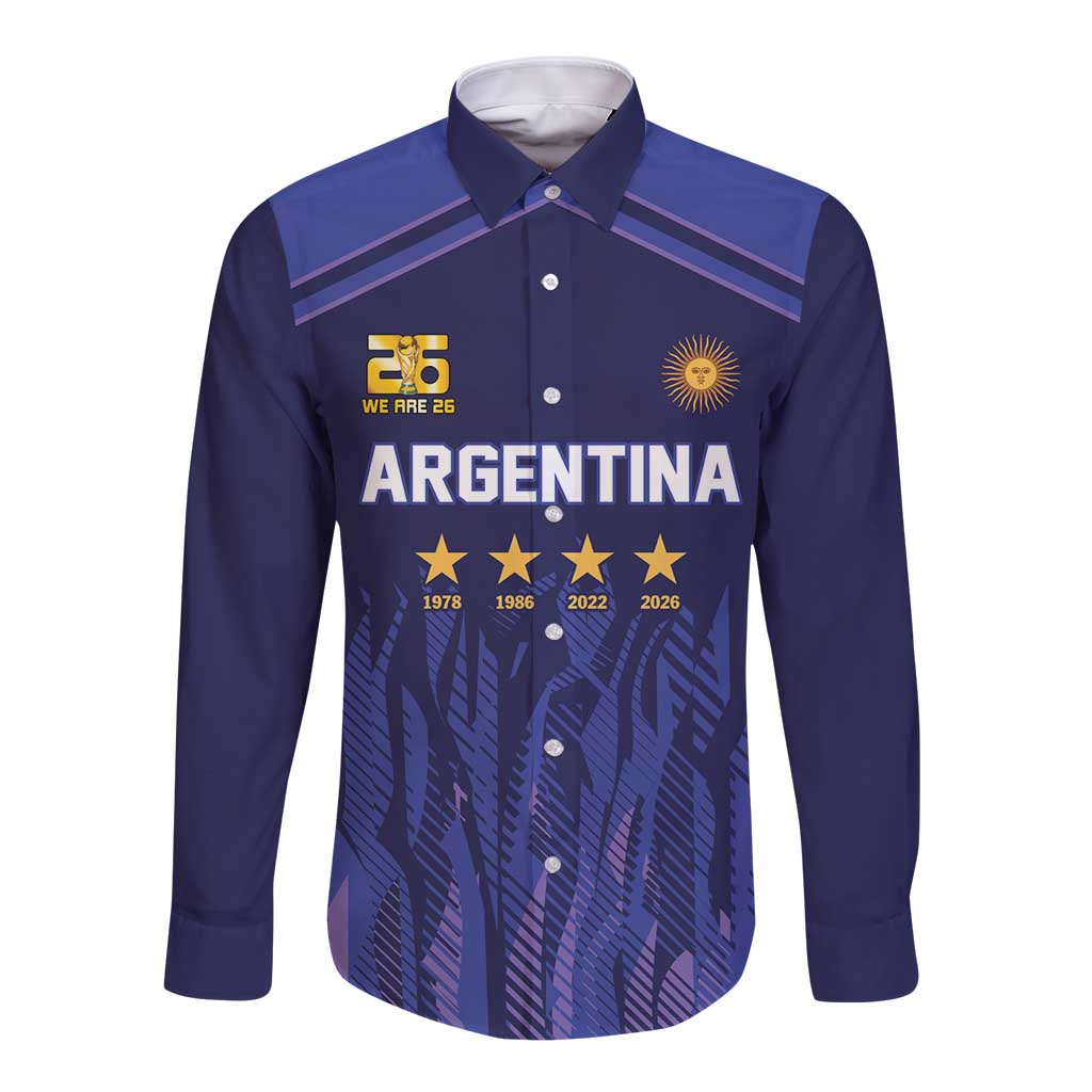 World Football 2026 Argentina Custom Long Sleeve Button Shirt Past Champions Future Legends Purple - Wonder Print Shop