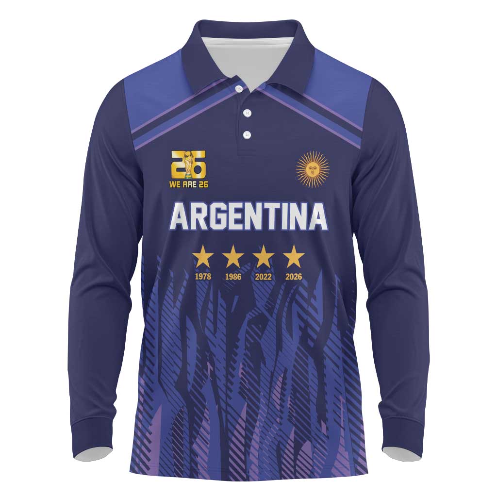 World Football 2026 Argentina Custom Long Sleeve Polo Shirt Past Champions Future Legends Purple - Wonder Print Shop