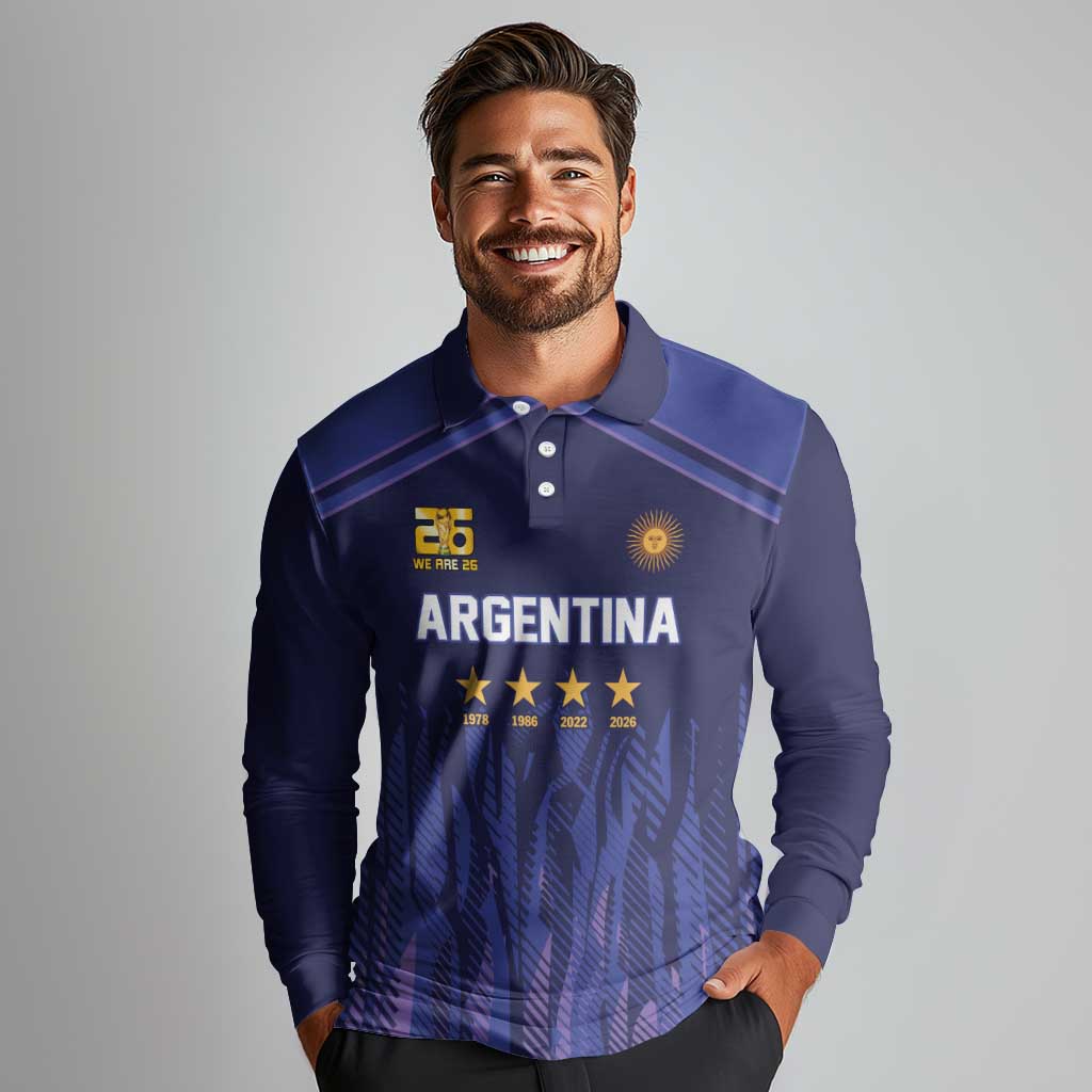 World Football 2026 Argentina Custom Long Sleeve Polo Shirt Past Champions Future Legends Purple - Wonder Print Shop