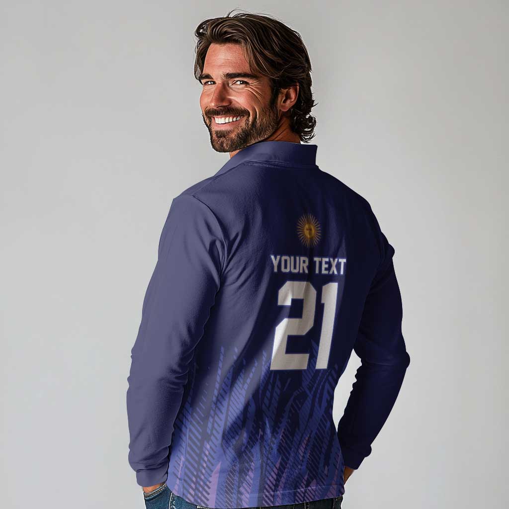 World Football 2026 Argentina Custom Long Sleeve Polo Shirt Past Champions Future Legends Purple - Wonder Print Shop
