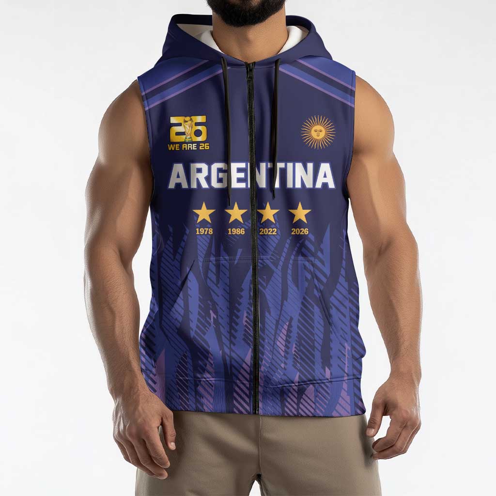World Football 2026 Argentina Custom Sleeveless Zip Hoodie Past Champions Future Legends Purple - Wonder Print Shop