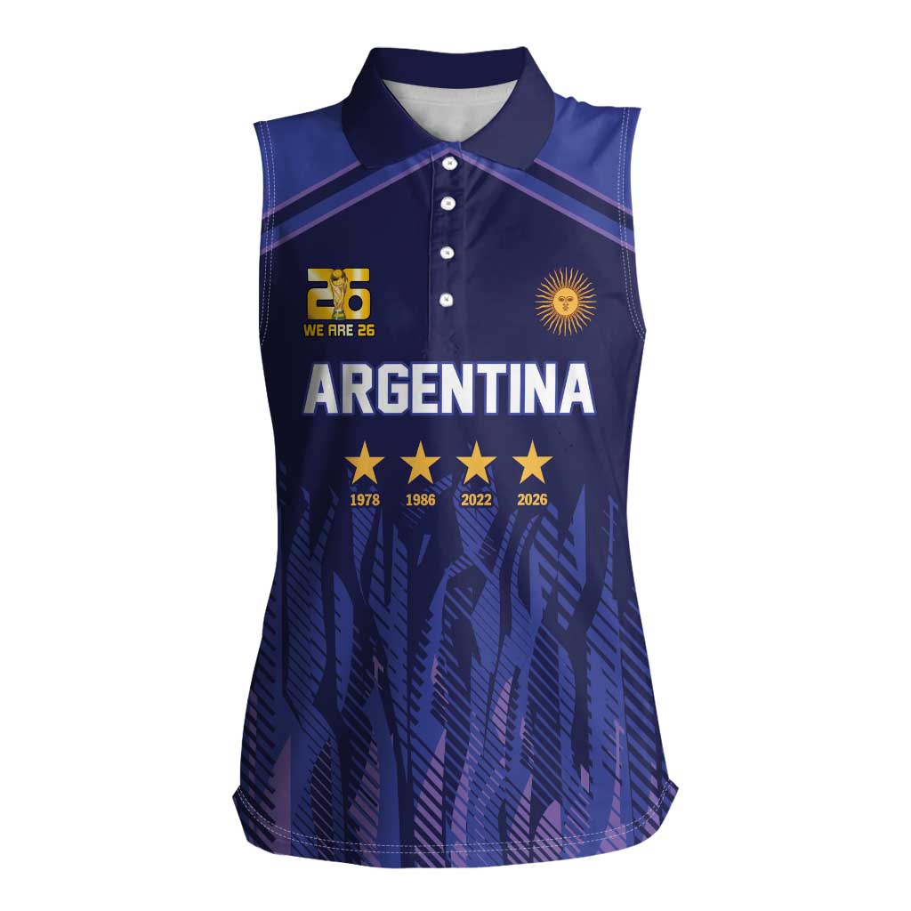 World Football 2026 Argentina Custom Women Sleeveless Polo Shirt Past Champions Future Legends Purple - Wonder Print Shop