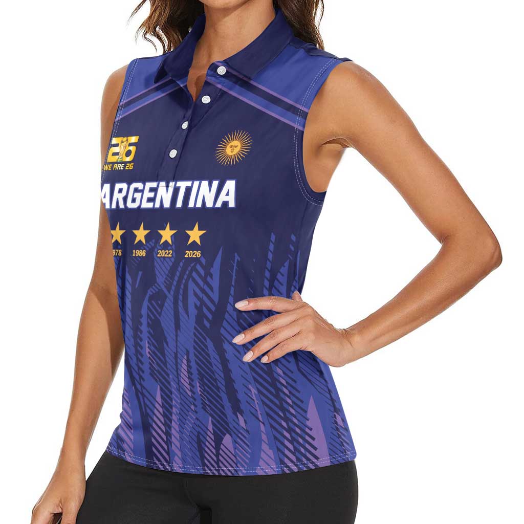 World Football 2026 Argentina Custom Women Sleeveless Polo Shirt Past Champions Future Legends Purple - Wonder Print Shop
