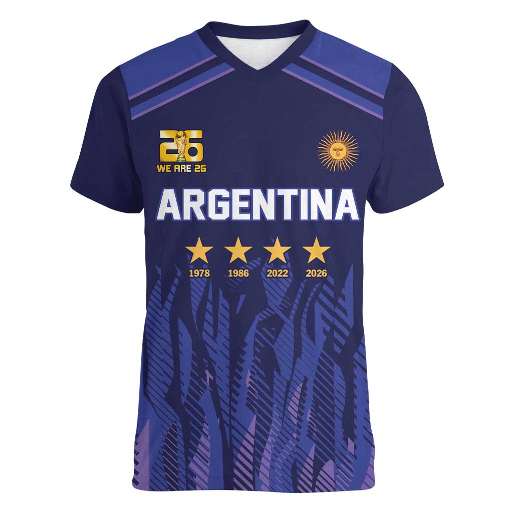 World Football 2026 Argentina Custom Women V-Neck T-Shirt Past Champions Future Legends Purple - Wonder Print Shop