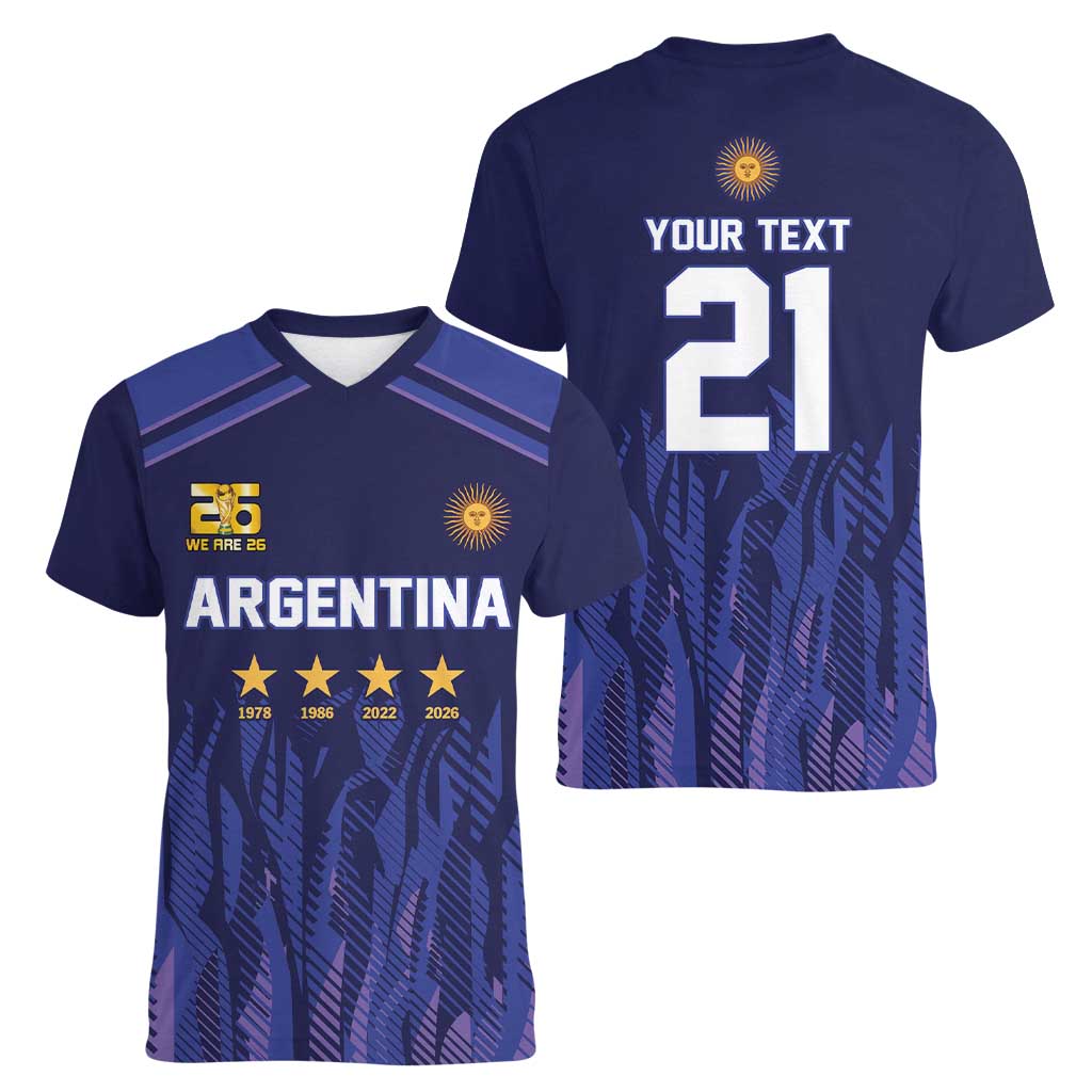 World Football 2026 Argentina Custom Women V-Neck T-Shirt Past Champions Future Legends Purple - Wonder Print Shop