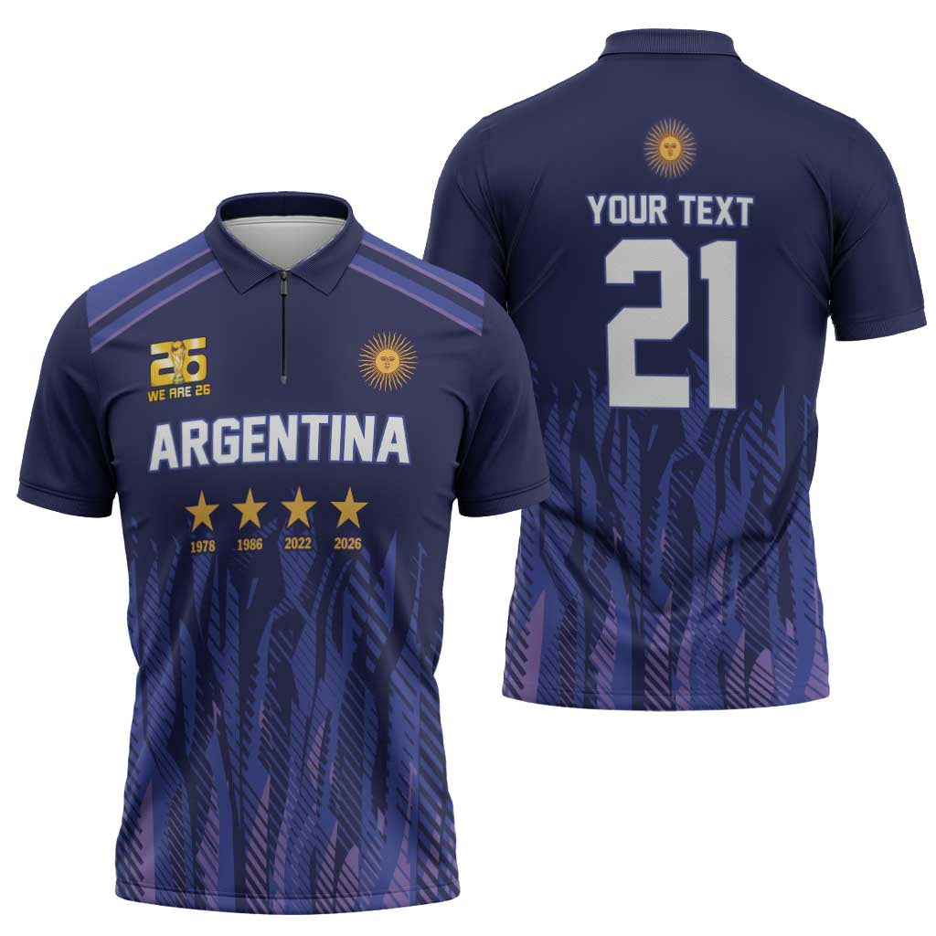 World Football 2026 Argentina Custom Zipper Polo Shirt Past Champions Future Legends Purple - Wonder Print Shop