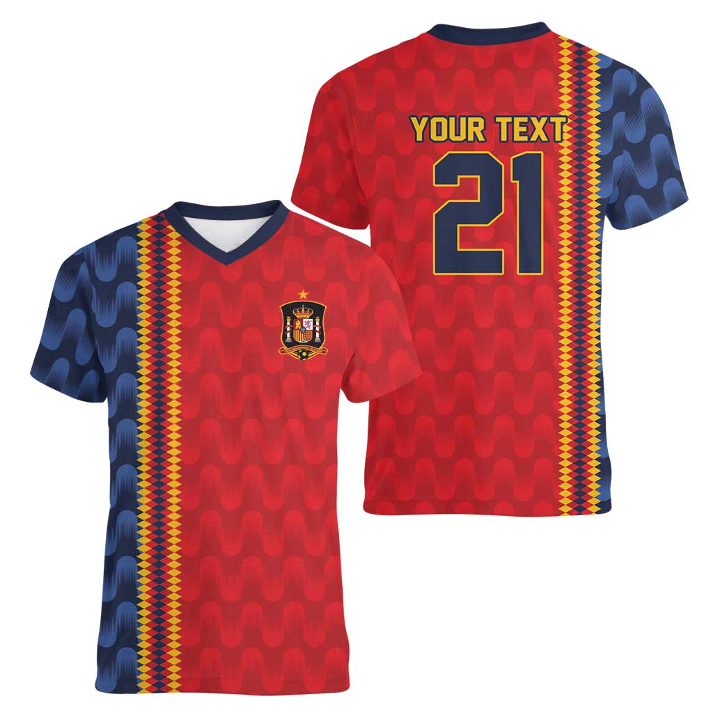 World Football 2026 Spain Custom Women V-Neck T-Shirt Vamos a Espana - Wonder Print Shop
