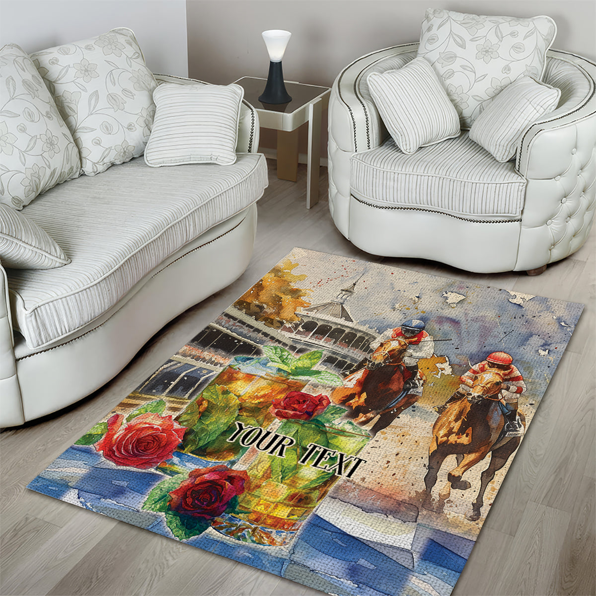 Personalized Kentucky Horse Race Area Rug With Mint Julep Cocktail LT9 - Wonder Print Shop