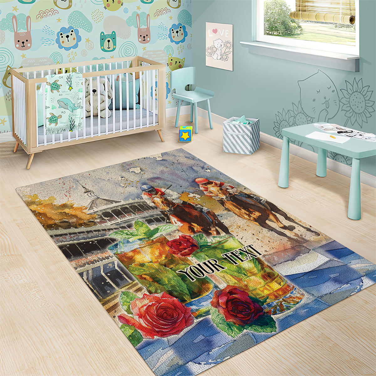 Personalized Kentucky Horse Race Area Rug With Mint Julep Cocktail LT9 - Wonder Print Shop