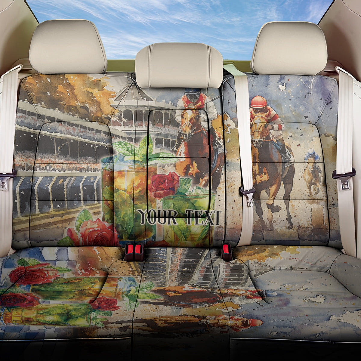 Personalized Kentucky Horse Race Back Car Seat Cover With Mint Julep Cocktail LT9 - Wonder Print Shop