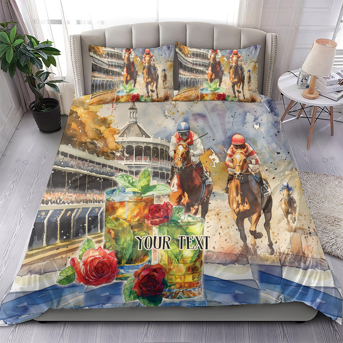 Personalized Kentucky Horse Race Bedding Set With Mint Julep Cocktail LT9 - Wonder Print Shop