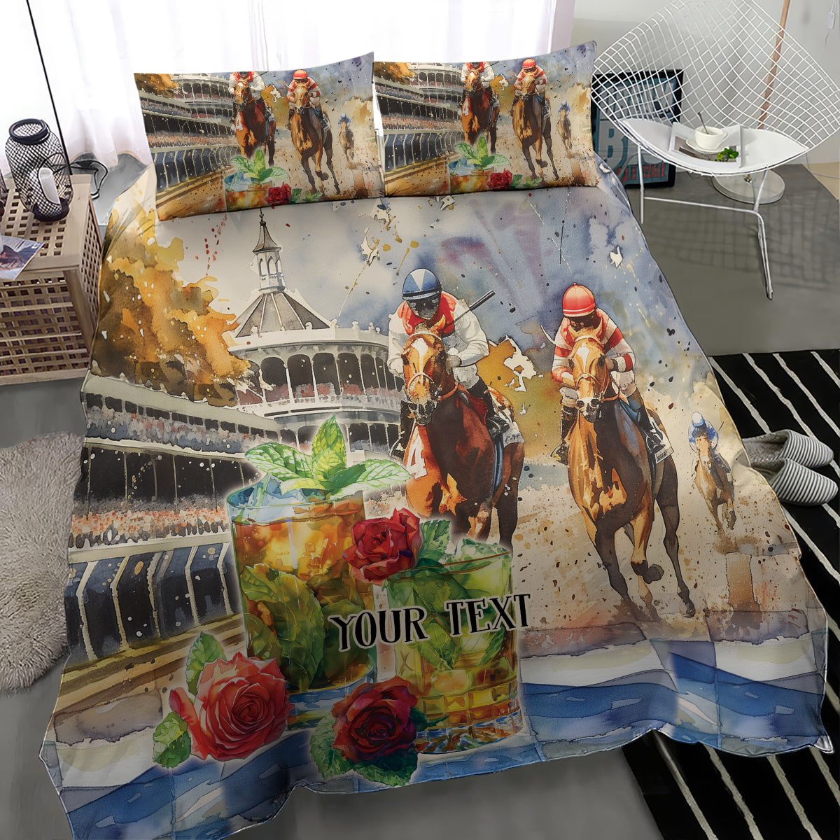 Personalized Kentucky Horse Race Bedding Set With Mint Julep Cocktail LT9 - Wonder Print Shop