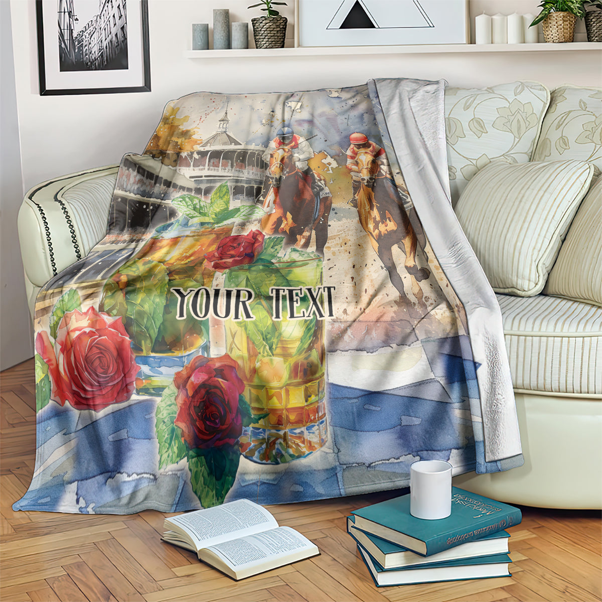 Personalized Kentucky Horse Race Blanket With Mint Julep Cocktail