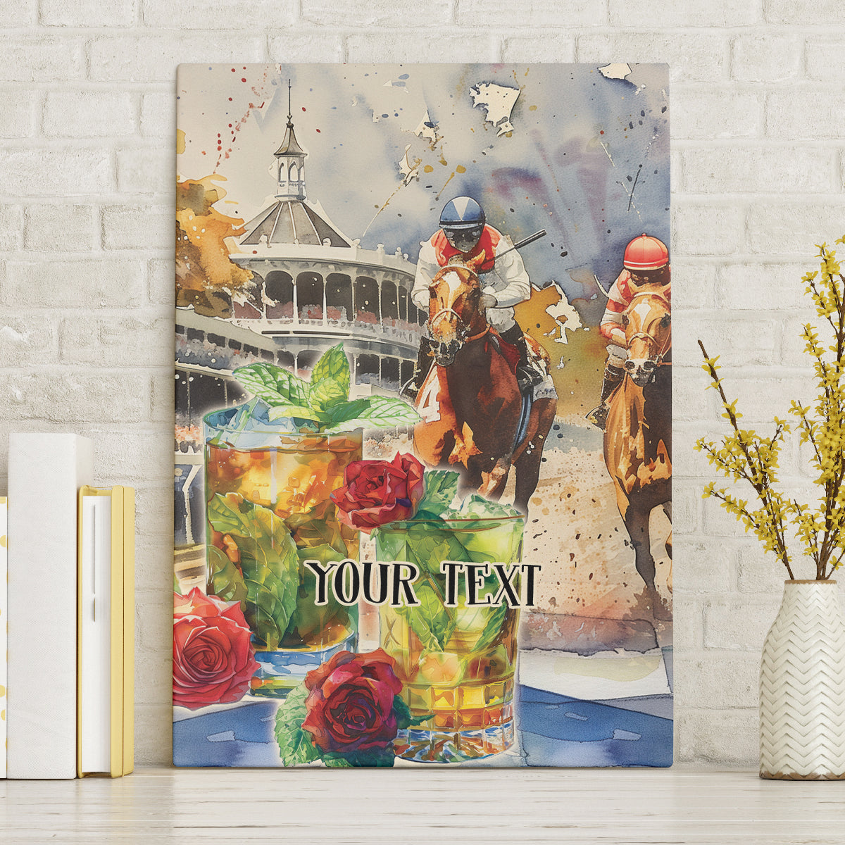 Personalized Kentucky Horse Race Canvas Wall Art With Mint Julep Cocktail LT9 - Wonder Print Shop