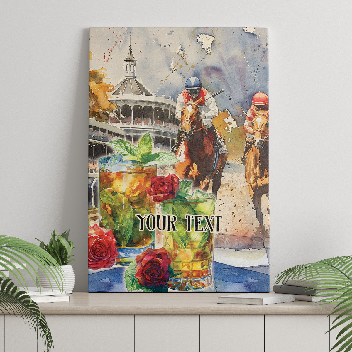 Personalized Kentucky Horse Race Canvas Wall Art With Mint Julep Cocktail LT9 - Wonder Print Shop