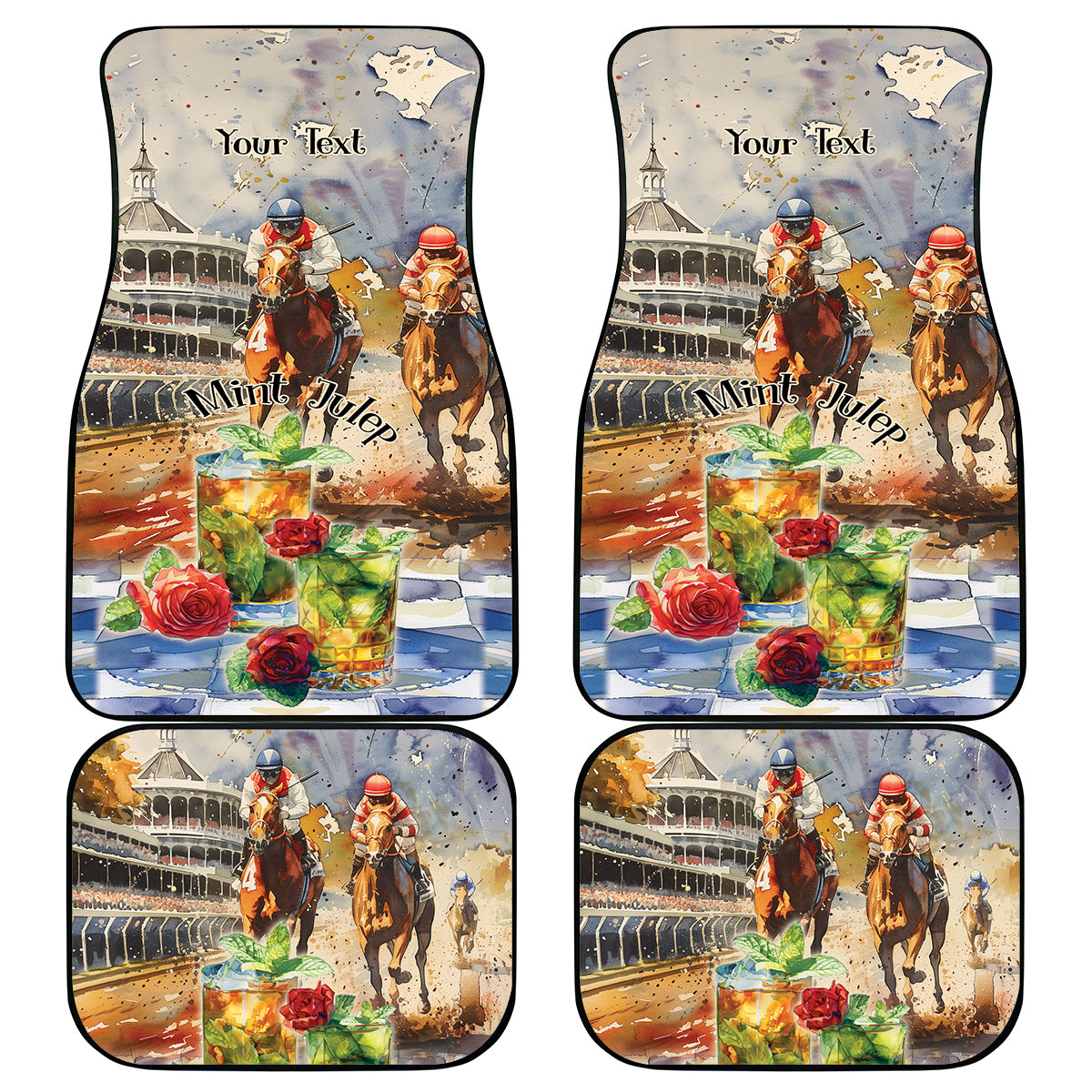 Personalized Kentucky Horse Race Car Mats With Mint Julep Cocktail LT9 - Wonder Print Shop