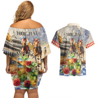 Personalized Kentucky Horse Race Couples Matching Off Shoulder Short Dress and Hawaiian Shirt With Mint Julep Cocktail LT9 - Wonder Print Shop