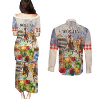 Personalized Kentucky Horse Race Couples Matching Puletasi and Long Sleeve Button Shirt With Mint Julep Cocktail LT9 - Wonder Print Shop