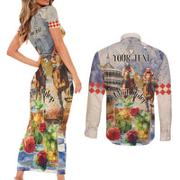 Personalized Kentucky Horse Race Couples Matching Short Sleeve Bodycon Dress and Long Sleeve Button Shirt With Mint Julep Cocktail LT9 - Wonder Print Shop