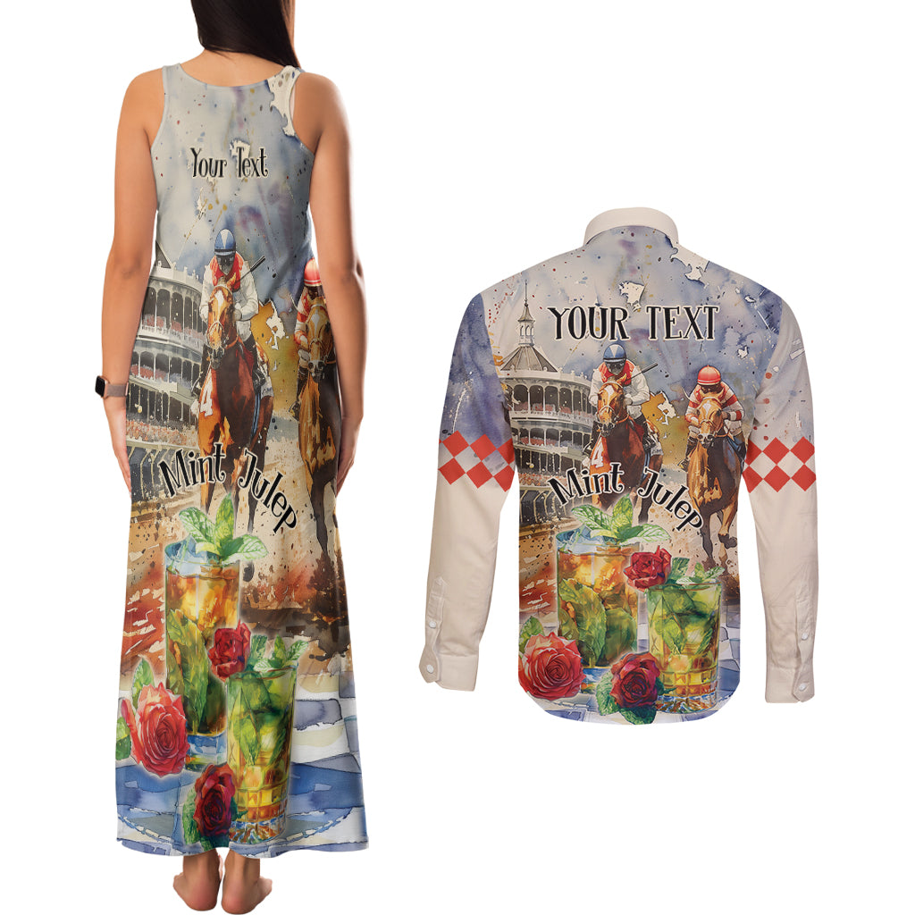 Personalized Kentucky Horse Race Couples Matching Tank Maxi Dress and Long Sleeve Button Shirt With Mint Julep Cocktail LT9 - Wonder Print Shop