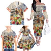 Personalized Kentucky Horse Race Family Matching Off The Shoulder Long Sleeve Dress and Hawaiian Shirt With Mint Julep Cocktail - Wonder Print Shop