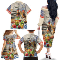 Personalized Kentucky Horse Race Family Matching Off The Shoulder Long Sleeve Dress and Hawaiian Shirt With Mint Julep Cocktail - Wonder Print Shop