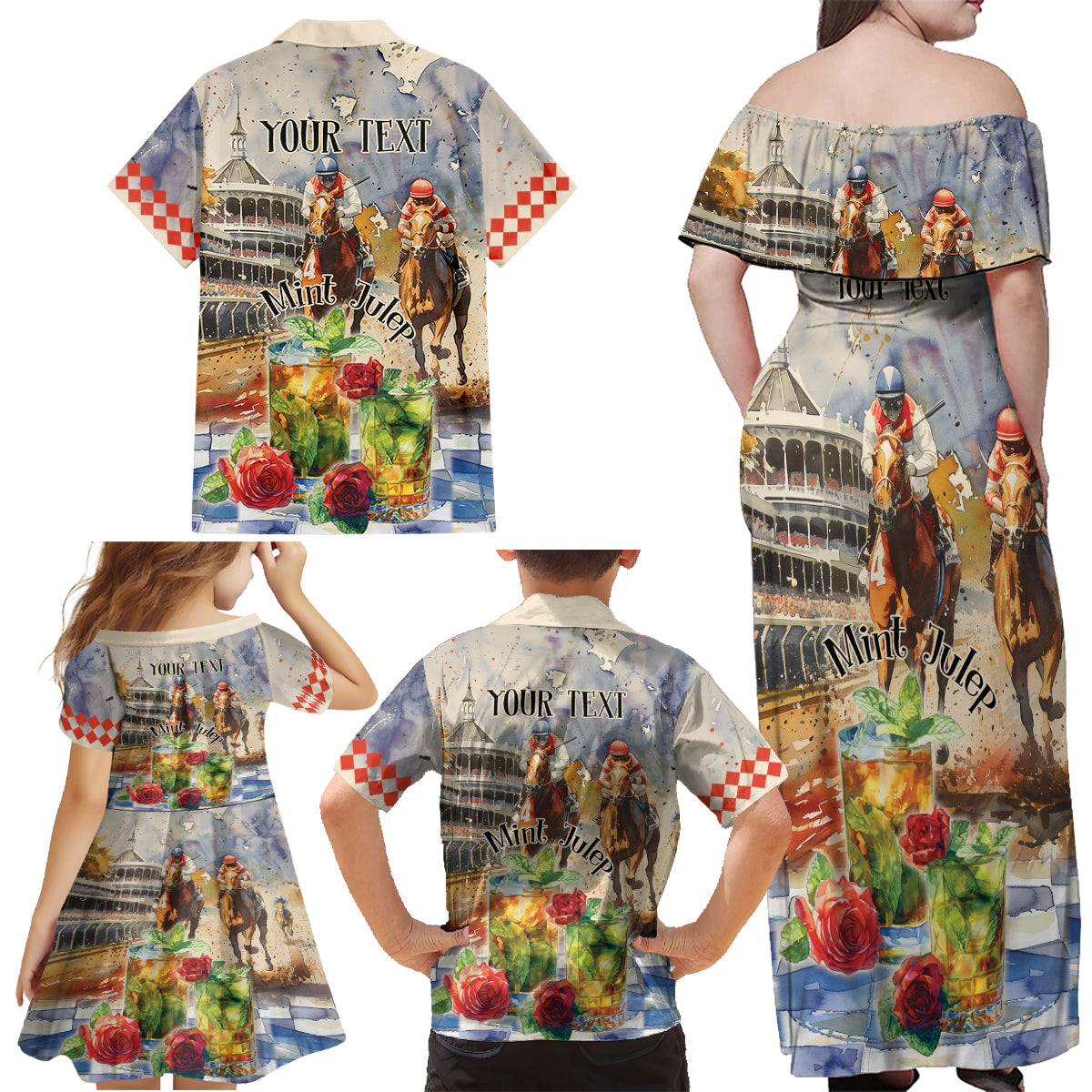 Personalized Kentucky Horse Race Family Matching Off Shoulder Maxi Dress and Hawaiian Shirt With Mint Julep Cocktail LT9 - Wonder Print Shop