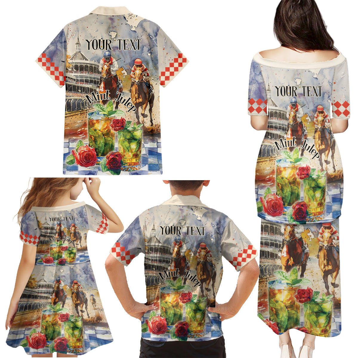Personalized Kentucky Horse Race Family Matching Puletasi and Hawaiian Shirt With Mint Julep Cocktail - Wonder Print Shop