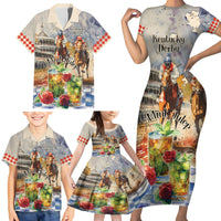 Personalized Kentucky Horse Race Family Matching Short Sleeve Bodycon Dress and Hawaiian Shirt With Mint Julep Cocktail - Wonder Print Shop