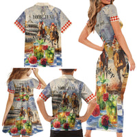 Personalized Kentucky Horse Race Family Matching Short Sleeve Bodycon Dress and Hawaiian Shirt With Mint Julep Cocktail - Wonder Print Shop