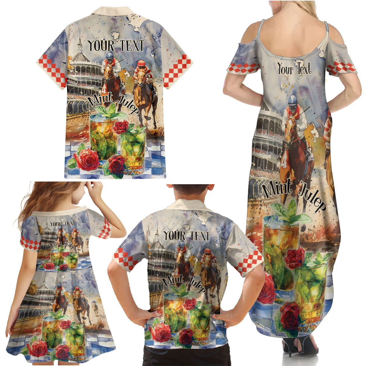 Personalized Kentucky Horse Race Family Matching Summer Maxi Dress and Hawaiian Shirt With Mint Julep Cocktail - Wonder Print Shop