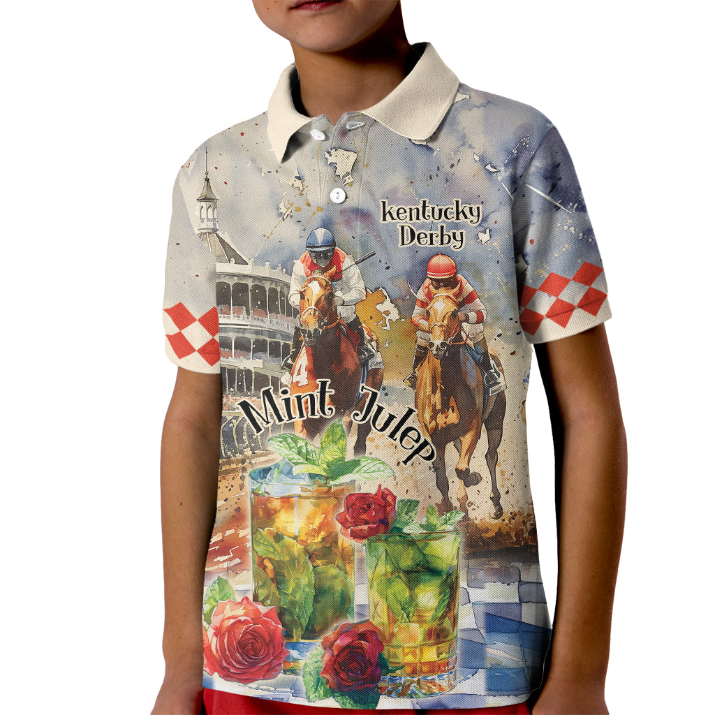 Personalized Kentucky Horse Race Kid Polo Shirt With Mint Julep Cocktail - Wonder Print Shop