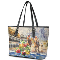 Personalized Kentucky Horse Race Leather Tote Bag With Mint Julep Cocktail - Wonder Print Shop