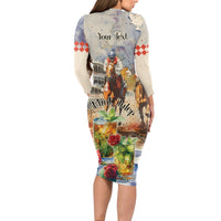 Personalized Kentucky Horse Race Long Sleeve Bodycon Dress With Mint Julep Cocktail - Wonder Print Shop