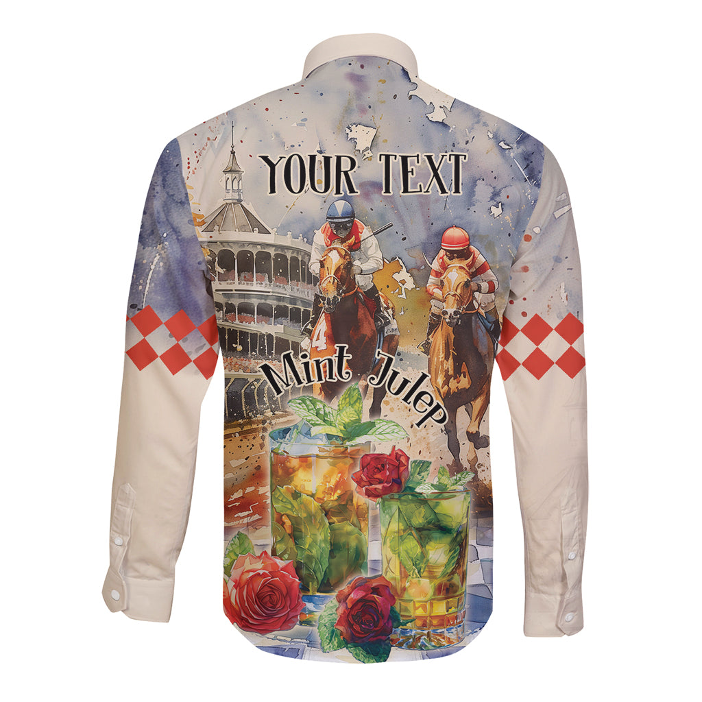 Personalized Kentucky Horse Race Long Sleeve Button Shirt With Mint Julep Cocktail - Wonder Print Shop